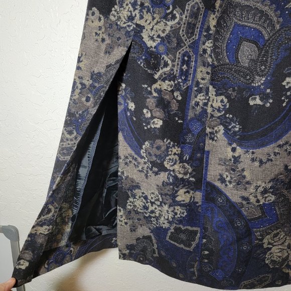 Silk Wool Geiger Collection Skirt Slit Blue Paisley Floral Maxi Design Sz 38 - Picture 7 of 7